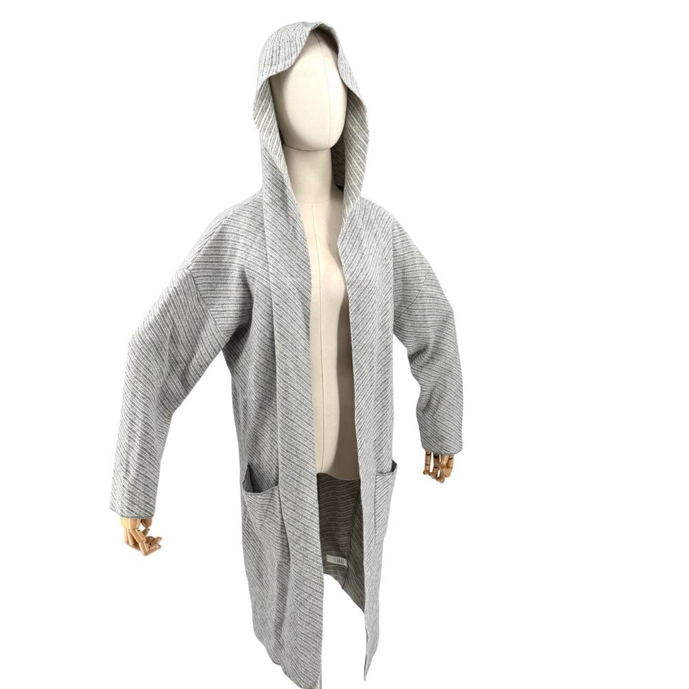 Tahari Gray Striped 100% Cashmere Hooded Cardigan Sweater